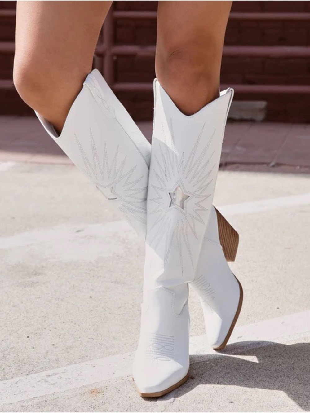 Vici White Star Embroidered Knee-High Western Boots